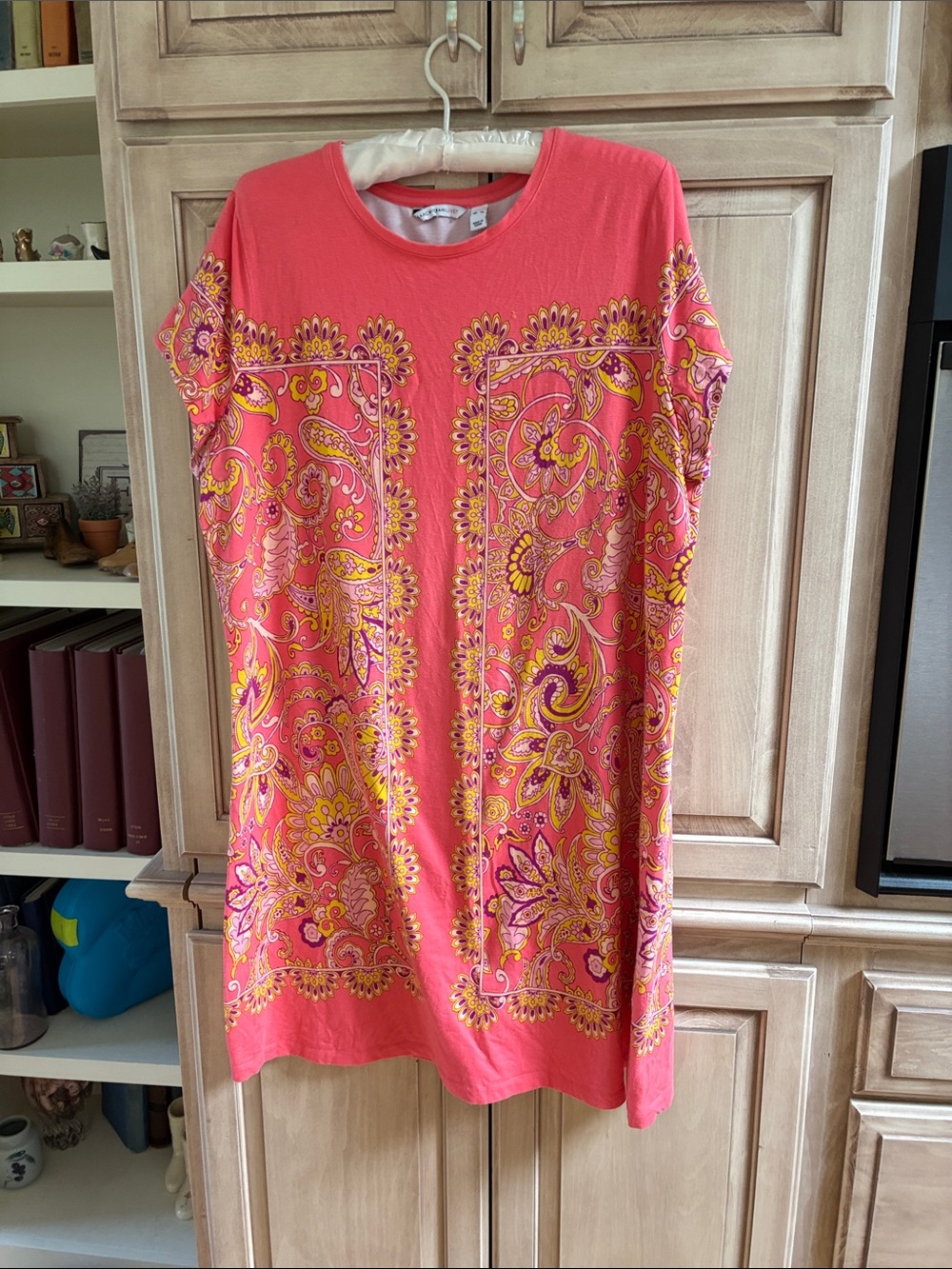 Women's Coral Paisley Short-Sleeve Dress